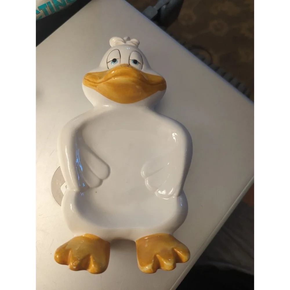 Vintage Ganz Anthropomorphic White Yellow Duck Soap Dish Decor